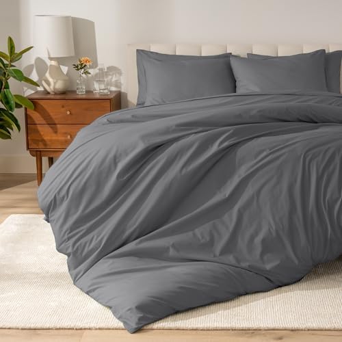 Bare Home Organic Cotton Duvet Cover Set - Percale Weave Grey KingCal King