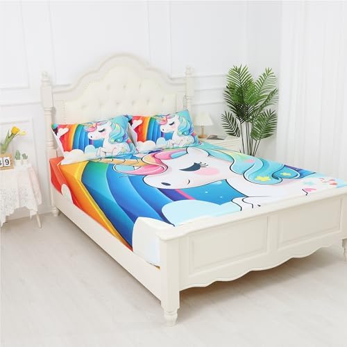FUYEUN Unicorn Fitted Sheet Set Queen Size 4PCs