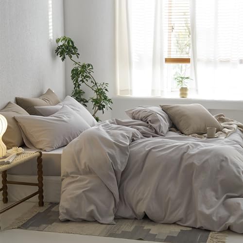 MooMee Cal King Duvet Cover Set - 100 Washed Cotton Soft Durable