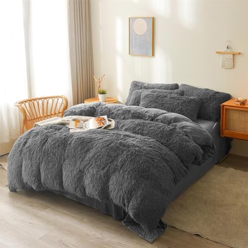 Fluffy Dark Grey Comforter Set 2 Pieces - Twin Size