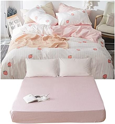 LifeTB Kawaii Pink Strawberry Duvet Cover Set 4 PCS