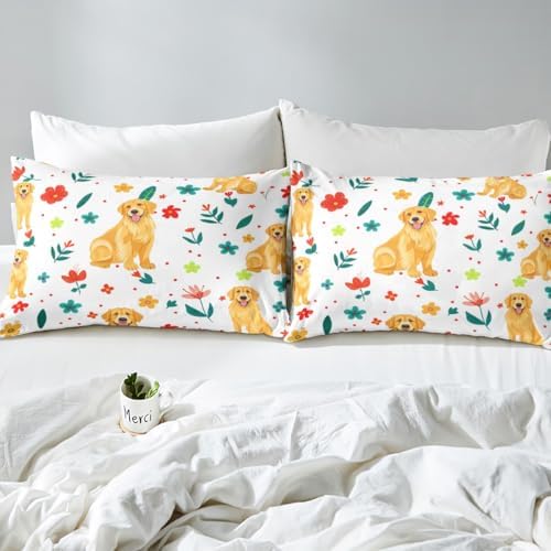 Erosebridal Queen Duvet Cover Set with Cartoon Dogs Design