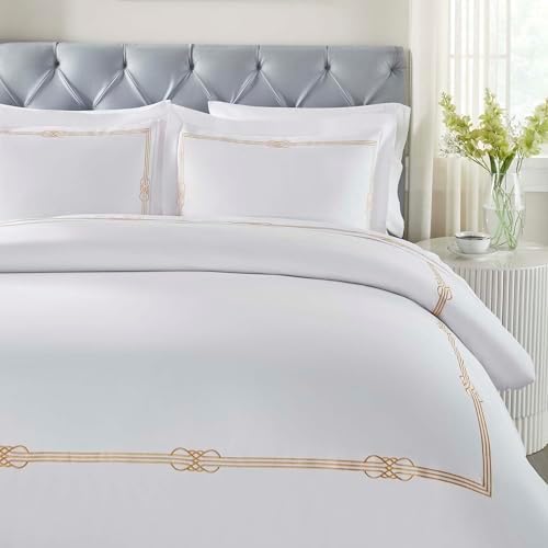 Superior Embroidered Cotton Duvet Cover Set King Size White