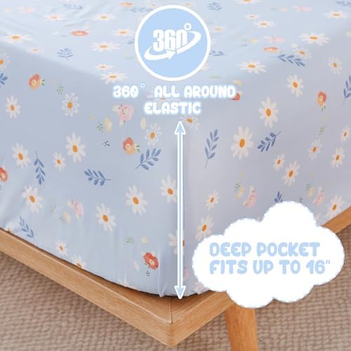 Yibeizi Blue Floral Kids Sheet Set - 3 Piece Twin