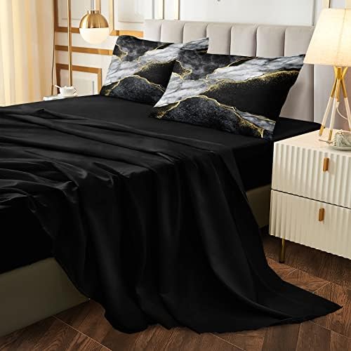 Merryword Black Marble Comforter Set for California King Bed