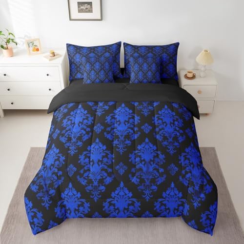 Erosebridal Blue Damask 7 Piece Comforter Set