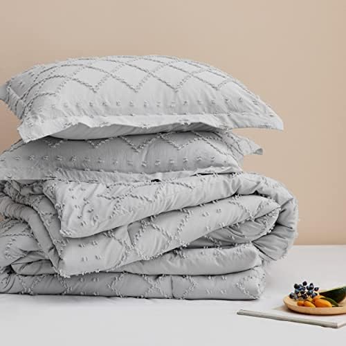 Bedsure California King Comforter Set - Light Grey Fluffy Durable Boho Style