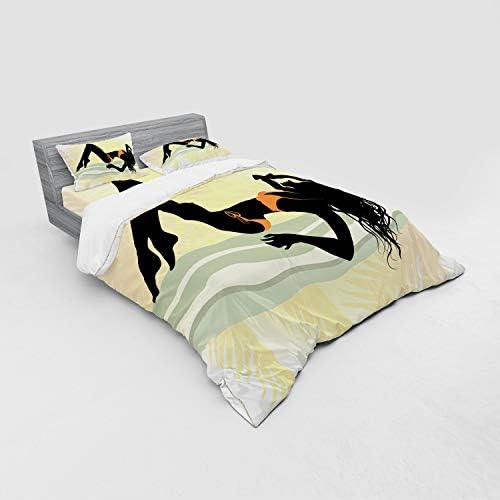 Ambesonne Pinup Girl Duvet Cover Set Pale Orange Blue Grey California King