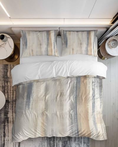 Onekaccu Beige Grey Duvet Cover Set Cal King Size 3 Piece