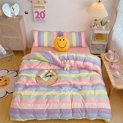 Koudi Rainbow Stripes Duvet Cover Set Queen