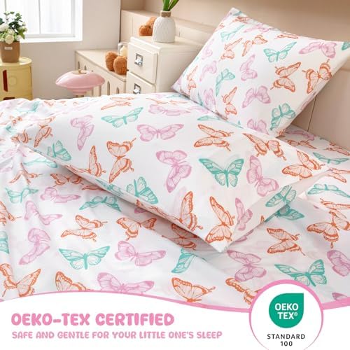 MICORAL Kids Full Sheet Set Butterfly 4 Piece