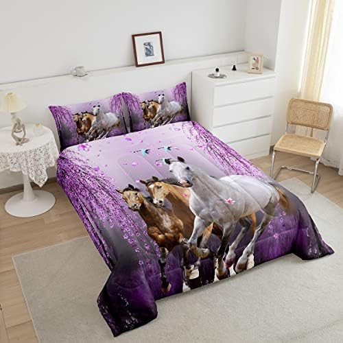 Feelyou Horse Bedding Set for Kids Lavender Purple Comforter 3Pcs