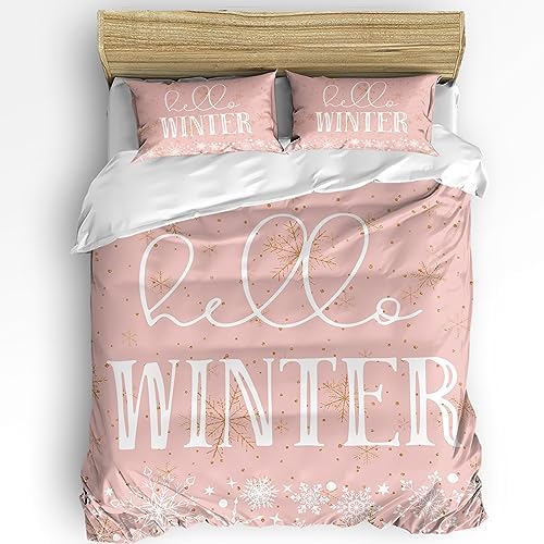 LooPoP Snowflake Pink Duvet Cover Set California King