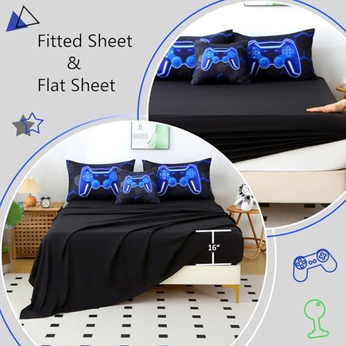 BYHOFMLY Blue Gamer Comforter Set - 6Pcs Kids Twin Bedding