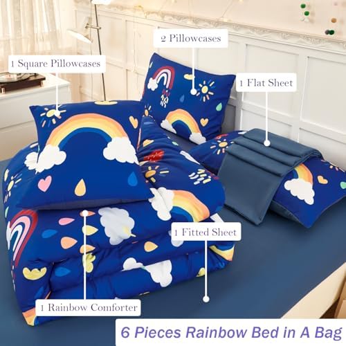 ANGIYUIN Blue Rainbow Kids Full Bed in a Bag Comforter Set 1
