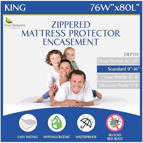 King Size Mattress Encasement Waterproof Zippered Bed Bug Protector