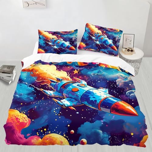 Space Rocket Kids Duvet Cover Set Twin Size