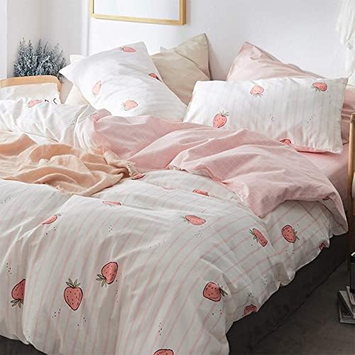 LifeTB Kawaii Pink Strawberry Duvet Cover Set 4 PCS