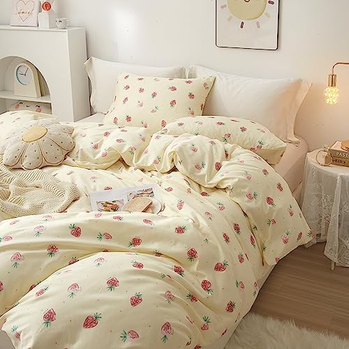 AOJIM Pure Cotton Duvet Cover Set with Strawberry Design