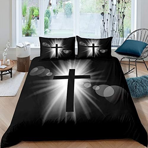 Feelyou 3D Cross Print Duvet Cover Set Queen Size Black