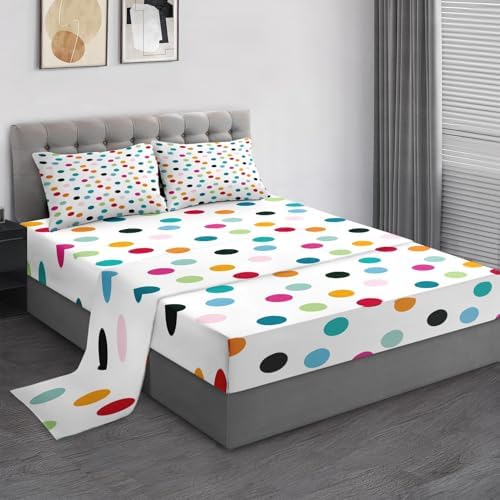 4 Pcs Fitted Sheet Set Full Size with Polka Dots