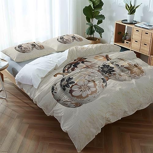 LooPoP California King Duvet Cover Set with Flower Pumpkin Design