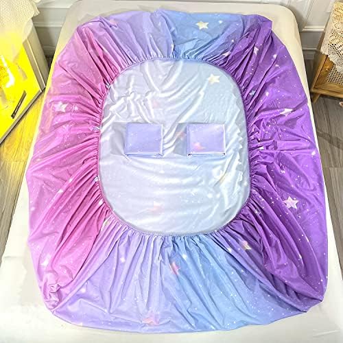 HOSIMA Rainbow Glitter Star Fitted Sheet Set for Girls