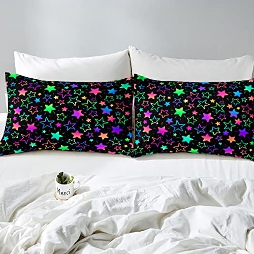 Erosebridal Kawaii Glitter Stars Duvet Cover Set 3pcs Queen