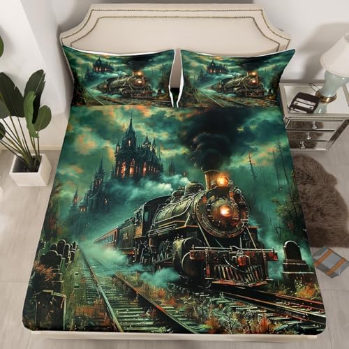 Manfei Retro Train Kids Fitted Sheet Set