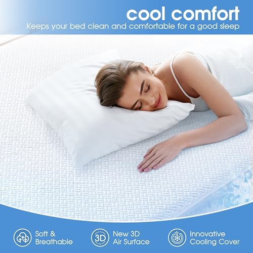 Cooling Waterproof Mattress Protector Twin Size with 3D Air Fabric