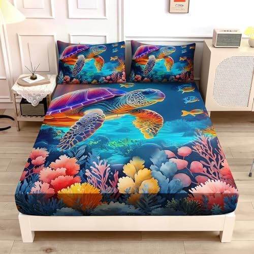 Coastal Bedding Turtle Fitted Sheet Set Twin Size