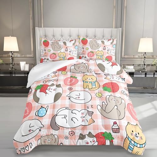 Kawaii Cat Comforter Set 3 Piece Full Size Kids Bedding