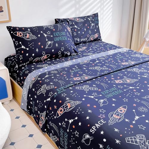 Homilay Space Rocket Kids Sheets Set 4 Piece