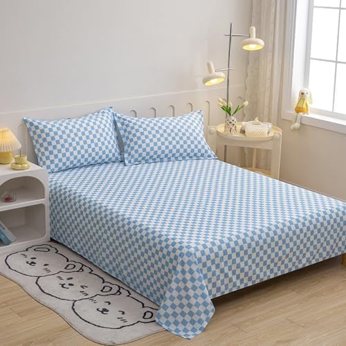 Wellboo Blue White Plaid Bed Sheet Set Full Set