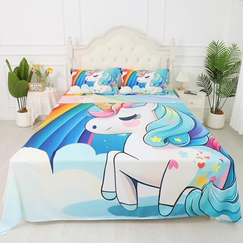 FUYEUN Unicorn Fitted Sheet Set Queen Size 4PCs