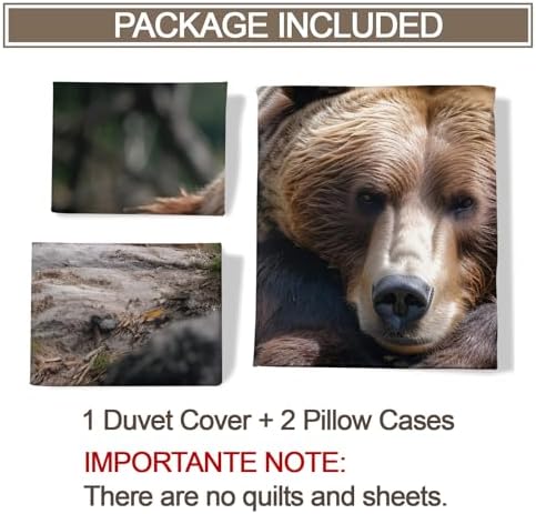 Meuaino Grizzly Bear Duvet Cover Set for Kids Adults