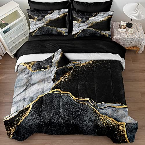 Merryword Black Marble Comforter Set for California King Bed