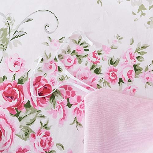FADFAY Sweet Pink Rosette Floral Duvet Cover Set Queen 7Pcs