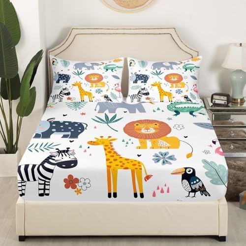 Feelyou Kids Zoo Animal Fitted Sheet Set Queen Size