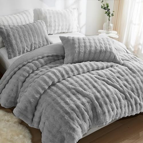 Bedbay Faux Fur Queen Comforter Set 3 Pieces