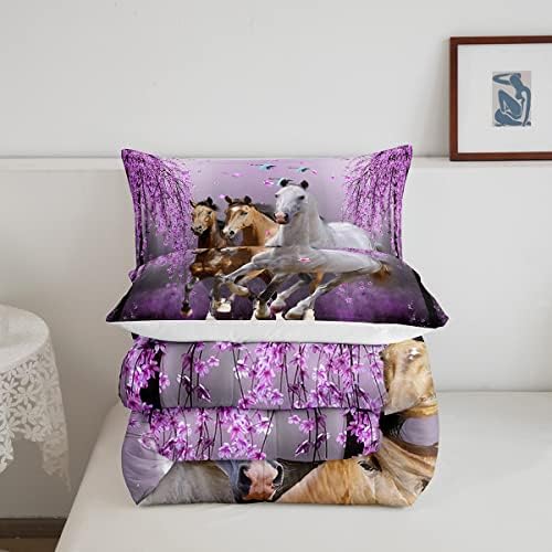 Feelyou Horse Bedding Set for Kids Lavender Purple Comforter 3Pcs