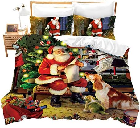 Erosebridal 3D Santa Dog Duvet Set Queen Size Red