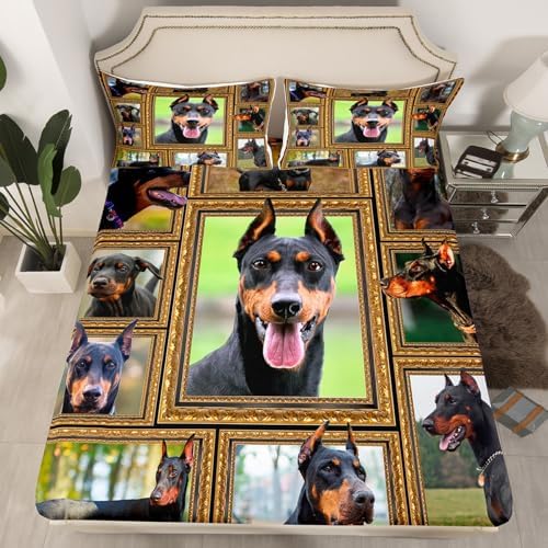 Feelyou Doberman Bed Sheet Set Queen Size 4Pcs with Pillowcases