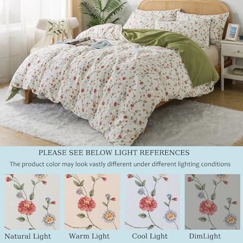 Zusbest Duvet Cover Queen Set White Green