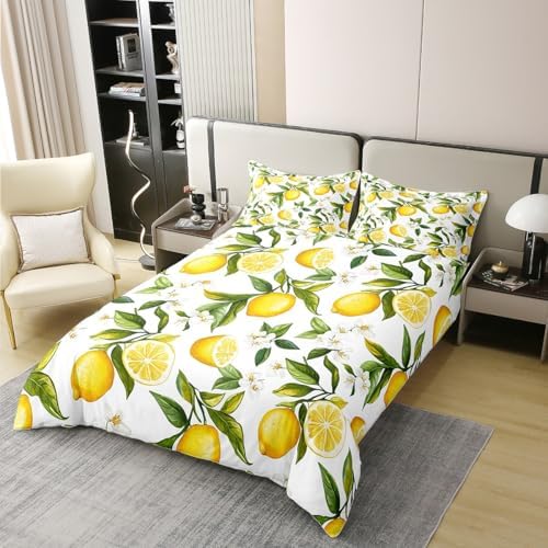 Lemon Floral Duvet Cover Set King Size 100 Cotton