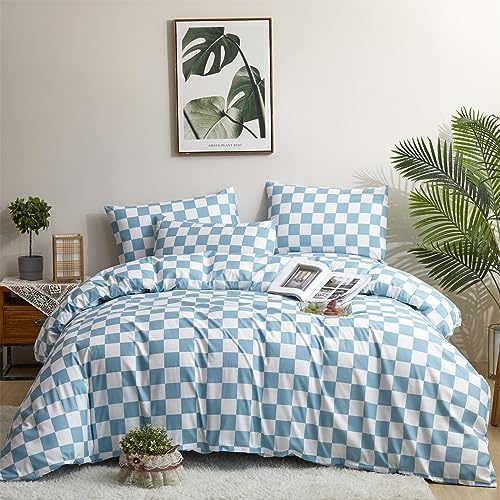 Wellboo Blue White Plaid Bed Sheet Set Full Set