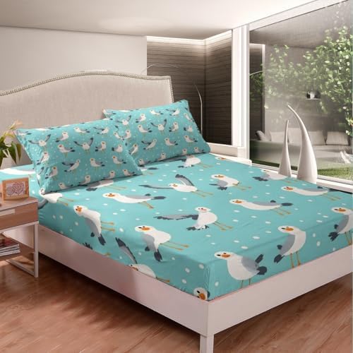 Feelyou Kids Seagull Sheet Set with Deep Pockets and Polka Dots Design