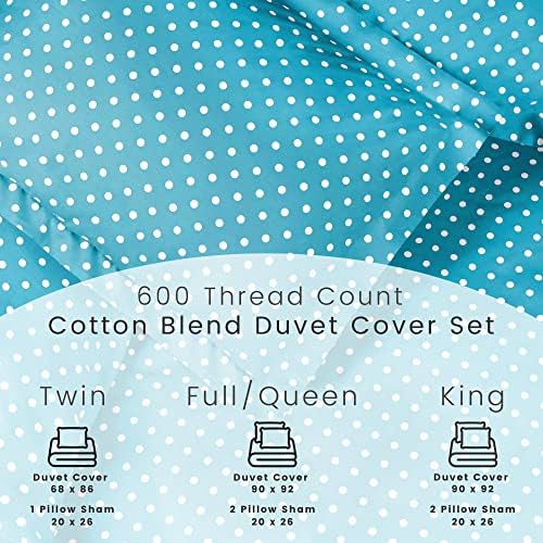 SUPERIOR Duvet Cover Set with Button Closure Aqua Polka Dot KingCalifornia King