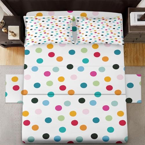 4 Pcs Fitted Sheet Set Full Size with Polka Dots