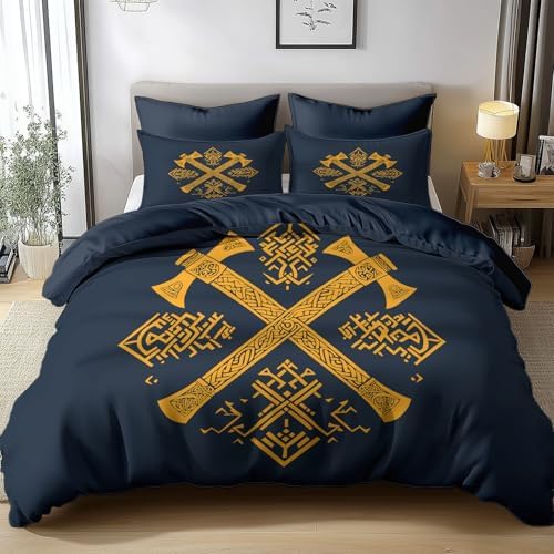 Twin Duvet Cover Set with Viking Theme and Zipper Closure
